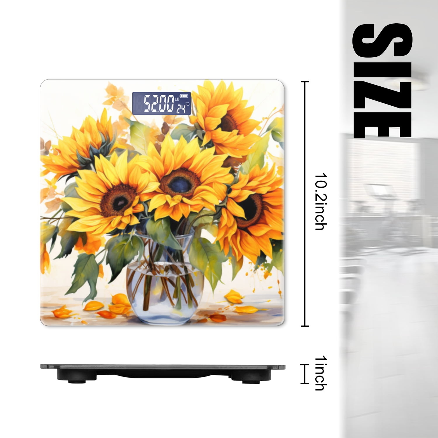 High Precision Body Weight Scale Smart Bathroom Scales with Large LCD Display(400lbs),Decorative for Bedroom-Beautiful Bouquet Of Sunflowers In Glass Vase