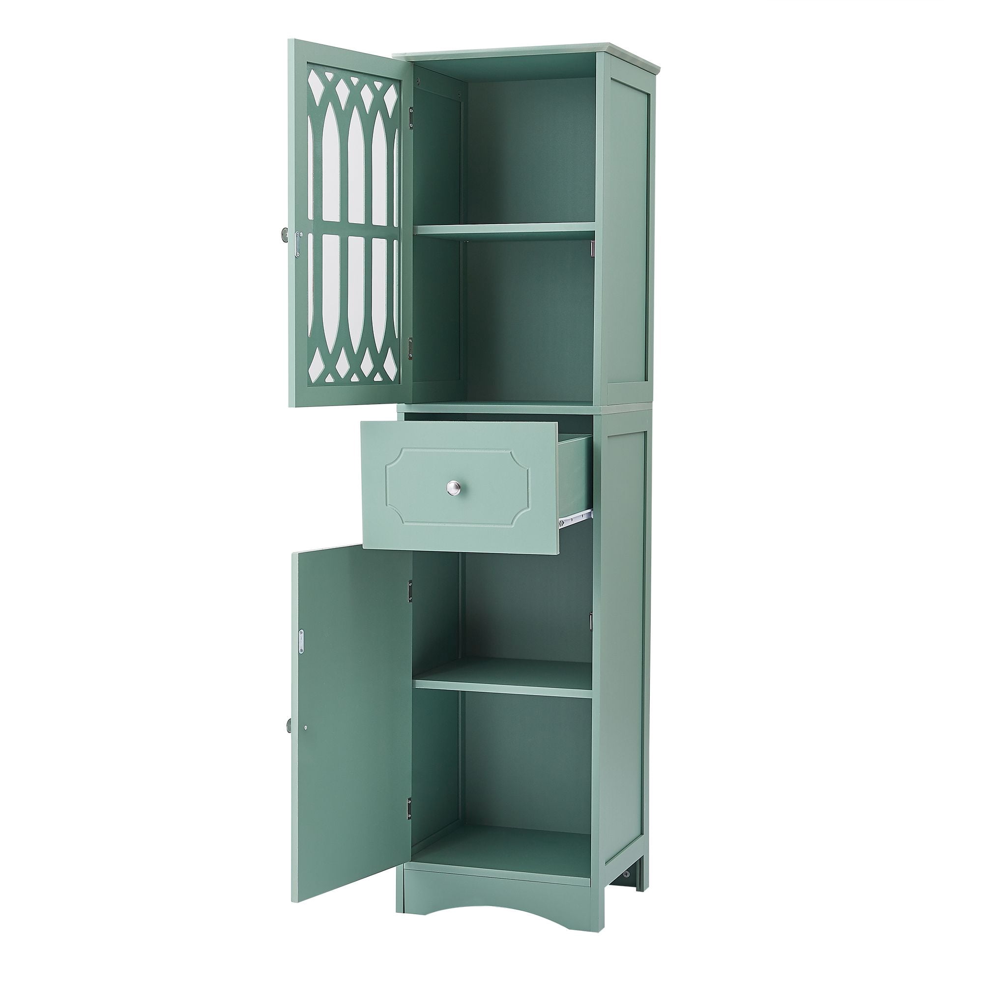 DEALTOPS Modern Bathroom Cabinet with Drawer and 2 Cabinets, Slim Freestanding Storage Cabinet with adjustable shelf for Bathroom - Green