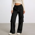 thumbnail image 2 of Tiweut Casual Cargo Pants Women High Waist Loose Fit Elastic Waistband Drawstring Utility Wide Leg Comfortable Pockets Regular Trousers Black,L, 2 of 7