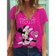 thumbnail image 2 of Camiseta de verano nueva para mujer, blusa de manga corta con cuello en V y estampado de Disney Minnie Mickey Mouse, camisetas de moda de talla grande para mujer, 2 of 5
