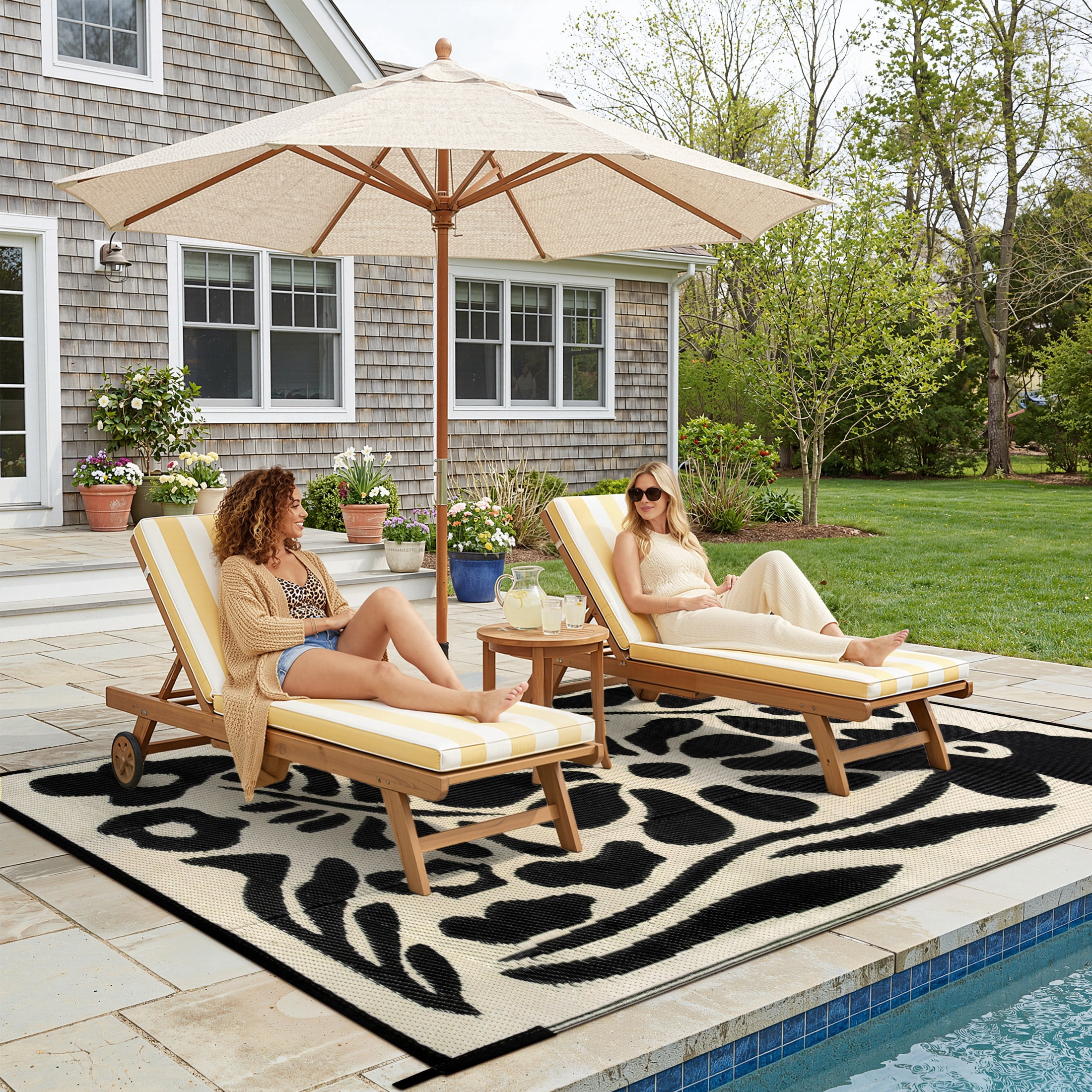 Moynesa 8'x10' Outdoor Rugs Waterproof, Plastic Straw RV Rugs for Outside, Large Portable RV Outdoor Rugs for Camping, Reversible Flower Picnic Mat for Camper Garden Tent