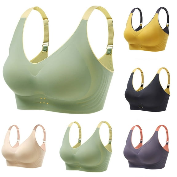 Swuxness Womens Comfortable Wireless Bra, Women's Push Up Bras, Women's Plus Size Color Block Removable Cups Soft Support Lightweight Everyday Bra Black, XXL