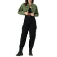 thumbnail image 2 of INSPIRE CHIC Women's Button Down Long Sleeve Casual Chambray Cargo Crop Jackets, 2 of 5