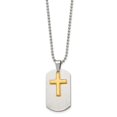 thumbnail image 2 of Mens Brushed Stainless Steel Pendant Necklace with Gold Tone Cross on Ball Chain Modern Rectangular Tag Christian Religious Jewelry for Daily Wear or Special Occasions, 2 of 6