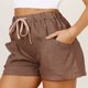 thumbnail image 2 of Pantalones cortos informales sueltos para mujer, pantalones cortos elásticos de cintura alta con cordón y bolsillos laterales, pantalones cortos informales de verano para mujer, 2 of 6