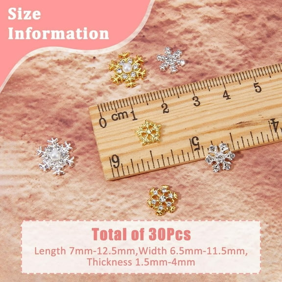 30Pcs 30 Styles Alloy Christmas Snowflake Nail Charm Golden Silver Nail Art Decoration Accessories Glitter 3D Crystal Nail Studs Rhinestone Cabochons Nail Patches