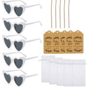 5Pcs White Heart-Shaped Fashion Glasses, with Thanksgiving Cards and Gift Bags, Wedding Glasses Party Gifts, Swimming Party Decoration, Photo Prop Decor