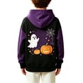 thumbnail image 5 of CUZIBR Kid Boys Halloween Graphic Pullover Hoodie Color Block Raglan Long Sleeve Ribbed Hem Casual Children Hooded Sweatshirt For Boys Daily Outdoor School ,Black,9-10 Years, 5 of 5