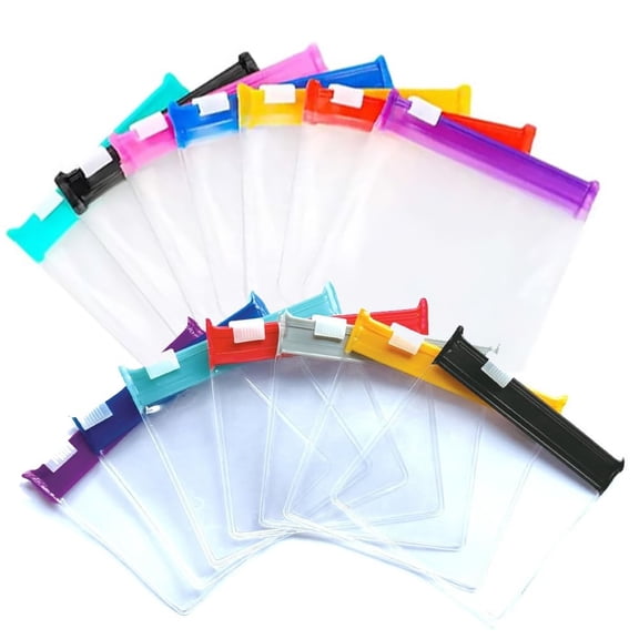 Clear Zipper Pill Storage Bag Set Comes with 7 Reusable Organizers Colorful Cap Medication Pouches for Travel, A8 Waterproof Reusable Vitamin Container