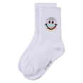 thumbnail image 6 of MeMoi Girls "Colorful Smiley Face" Pointelle Ribbed Cotton-Rich Novelty Crew Sock - Girls - Female, 10, White, 6 of 6