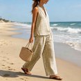 thumbnail image 7 of Karymi Rompers for Women 2 Piece Gingham Linen Blend Outfit Set, V Neck Sleeveless Loose Pullover Tank Top+Elastic High Waist Wide Leg Pants with Pockets Jumpsuits for Women Dressy, 7 of 7