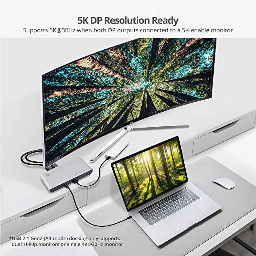 SIIG Thunderbolt 3 or USB C Dual 4K Display Docking Station with 60W Laptop Charging - Titan Ridge (1x USB 3.0, 2X USB 3.1, 2X DP 1.2, 2X USB-C, Ethernet) for Windows PC & MacBook Pro JU-DK0C11-S1