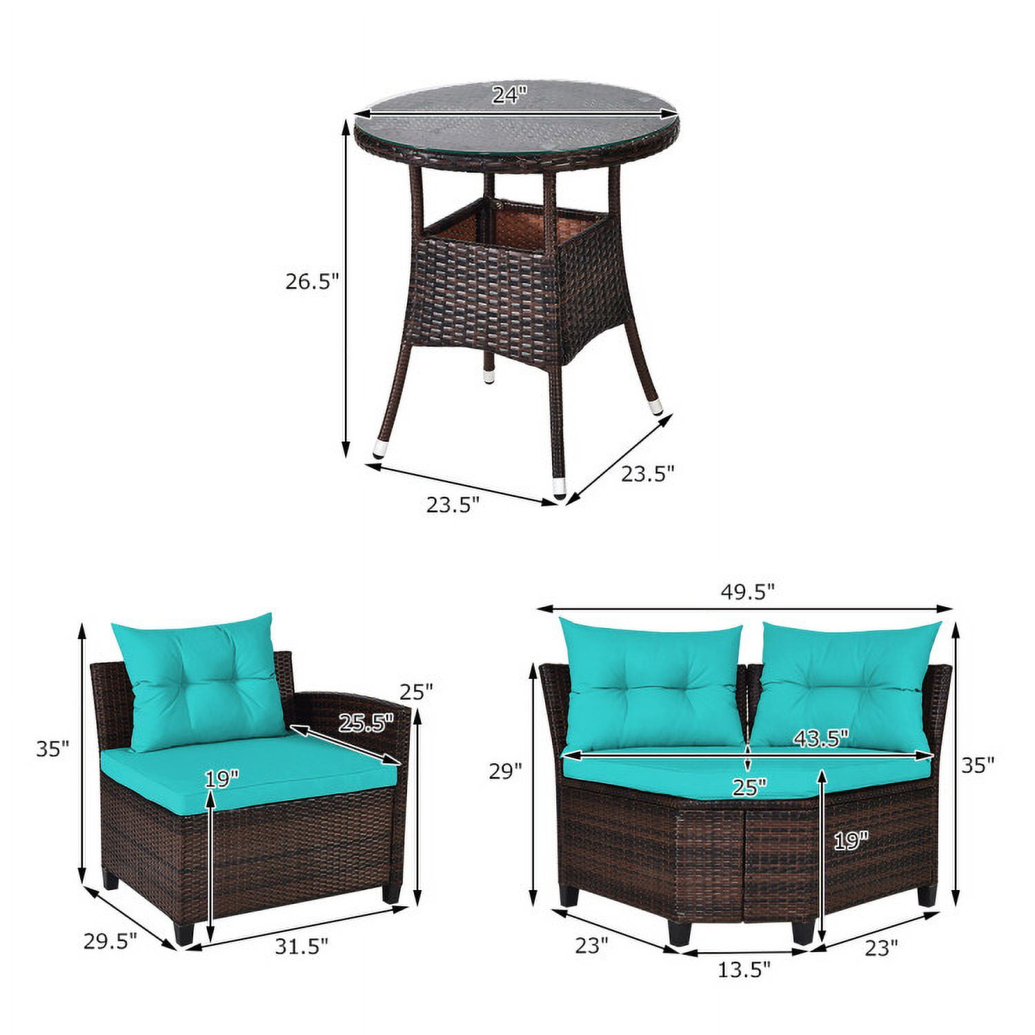 Aimee Lii 4 Pieces Outdoor Cushioned Rattan Furniture Set, Outdoor Deck Furniture, Turquoise Aimee Lii 4 Pieces Outdoor Cushioned Rattan Furniture Set, Outdoor Deck Furniture, Turquoise