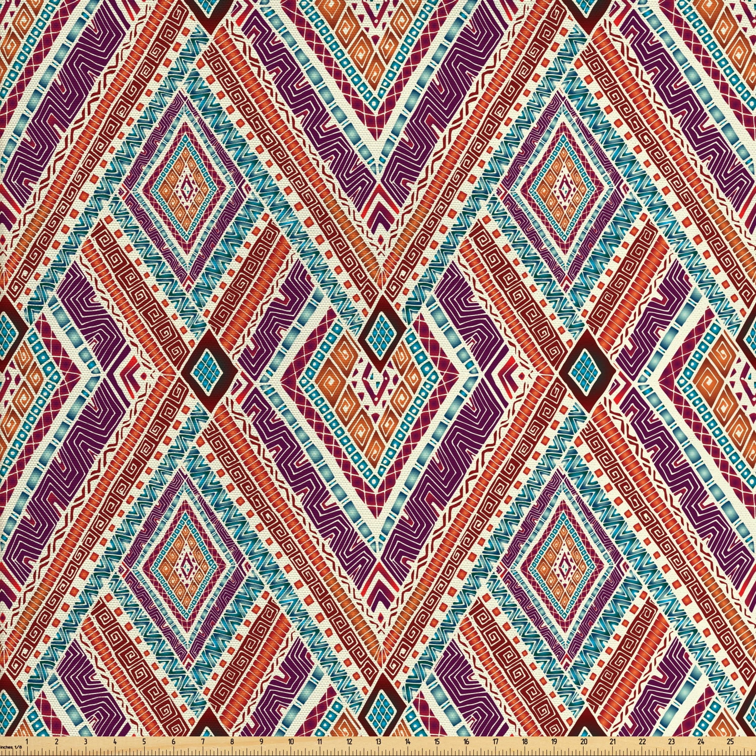 Ethnic Fabric by The Yard, Rhombus Pattern with Colorful Zigzags