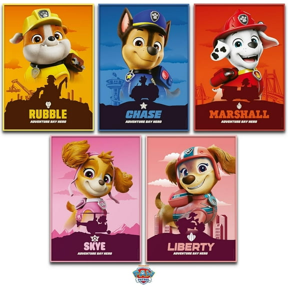 Canvas Unframed Set of 5 posters Pat' Patrouille Heroes - For children's room - Decoration for children's room 8x12 inch Unframed