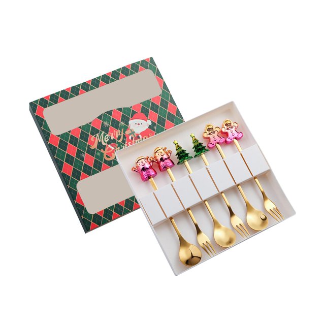 Lipstore Christmas Characters Spoons and Forks Flatware Decoration Portable Easy Cleaning Mixed Green Box