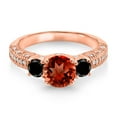thumbnail image 2 of Gem Stone King 18K Rose Gold Plated Silver Red Garnet Black Diamond and White Moissanite Engagement Ring for Women (2.12 Cttw, Gemstone January Birthstone, Round 7MM and 4MM, Size 6), 2 of 3
