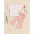 thumbnail image 2 of Bagilaanoe 2pcs Toddler Baby Girl Pants Set Print Short Sleeve T-Shirt Tops + Flare Trousers 6M 12M 18M 24M 3T 4T Kids Casual Clothes, 2 of 7