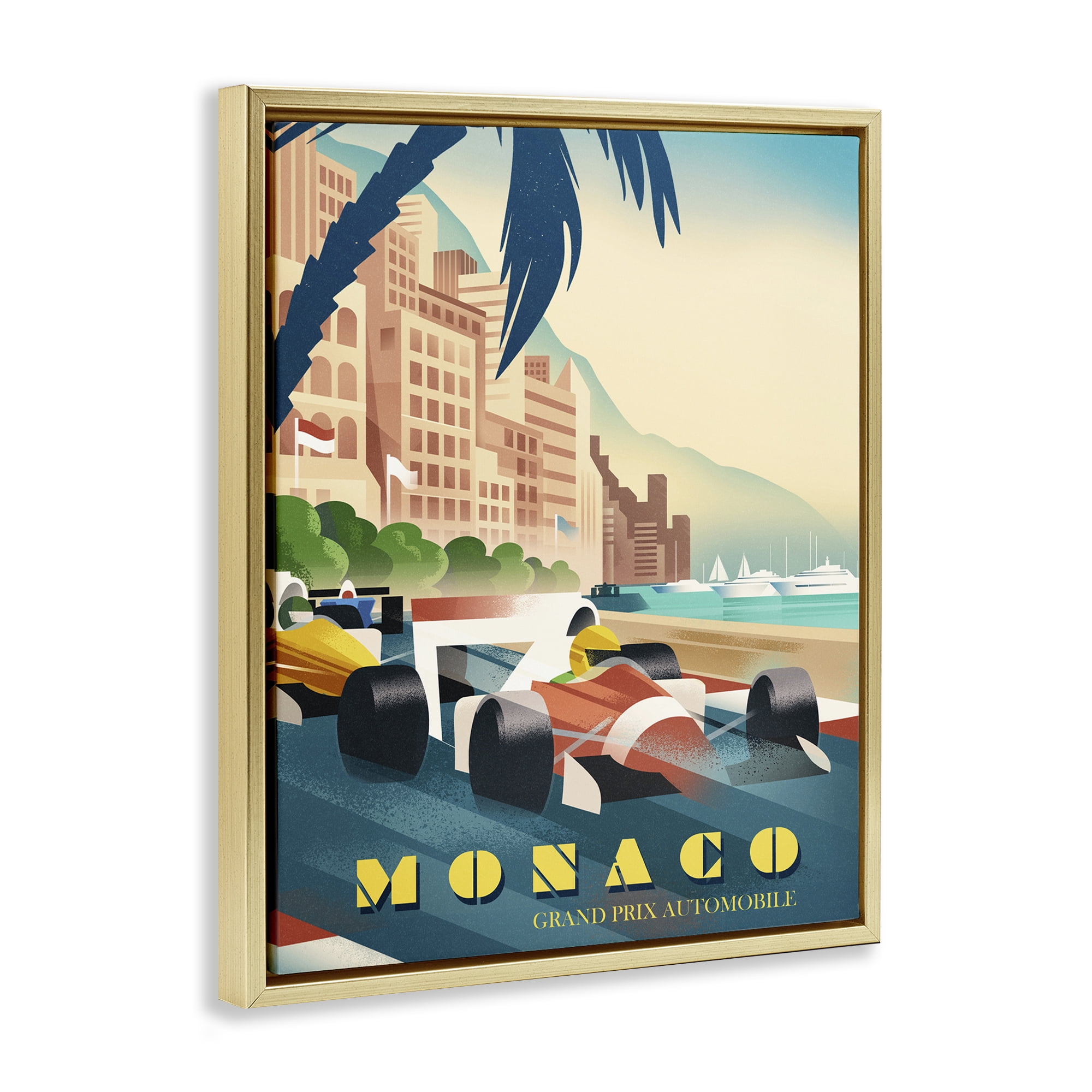 Stupell Industries Monaco Grand Prix Racing Gold Framed Floater Canvas Wall Art, design by Martin Wickstrom