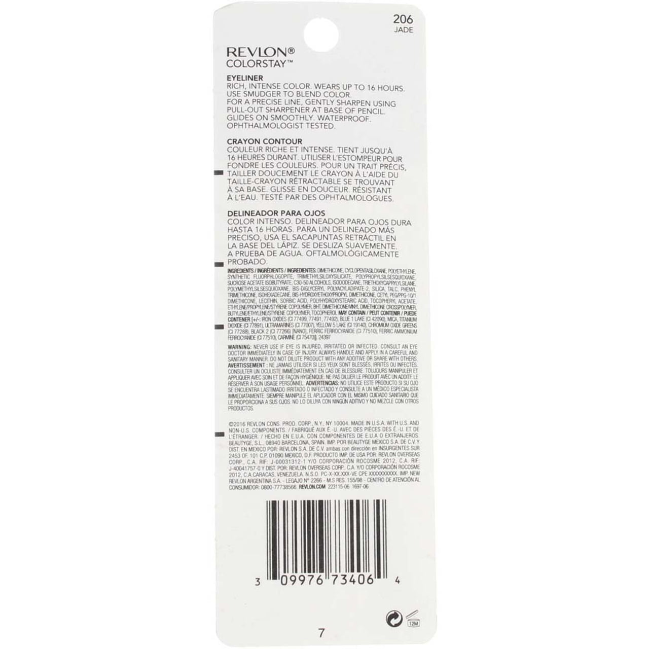 Revlon ColorStay Eyeliner Pencil, Jade [206] 0.01 oz (Pack of 3)