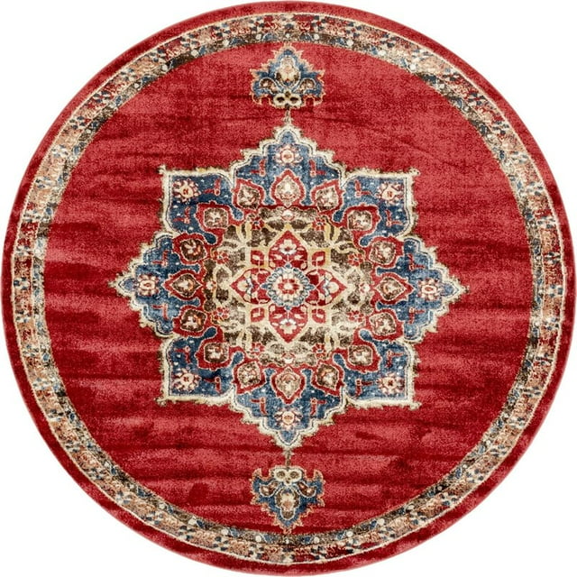 Unique Loom Tapis d'Inspiration Vintage 7' x 7' Rond Bordeaux/beige