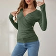 thumbnail image 6 of Tops for Women Plus Size Long Sleeved V-neck Button Knit Solid Color Sweater Green,Sweater for Women, 6 of 6