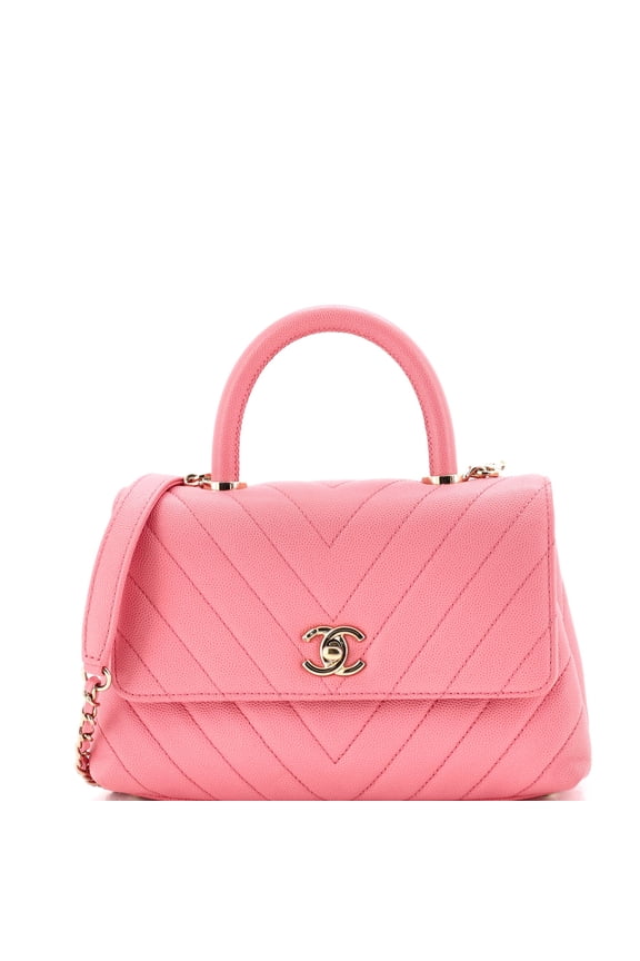 Pre-Owned Coco Top Handle Bag Chevron Caviar Mini By Rebag