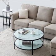 Round Coffee Table Glass Coffee Table, with Open Storage Space for Living Room Modern Style