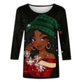 thumbnail image 5 of Women's Christmas Sweatshirts Crew Neck Pullover Sweater Blouses 3/4 Sleeve Tops Xmas Graphic Santa Claus Print Blouse Top Causal Dressy Xmas Holiday Top, 5 of 5