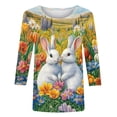 thumbnail image 5 of Ounisa Womens 3/4 Sleeve T Shirt Crew Neck Easter Bunny Printed Pullover Loose Fit Casual Spring Elegant Tops S-5XL, 5 of 5