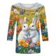 thumbnail image 2 of Camisetas de Pascua para Mujeres Pullover Suelto Casual con Cuello Redondo Y Mangas de Tres Cuartos, Top de Poliéster Impreso Festivo para Uso Diario de Primavera Y Fiestas, 2 of 5