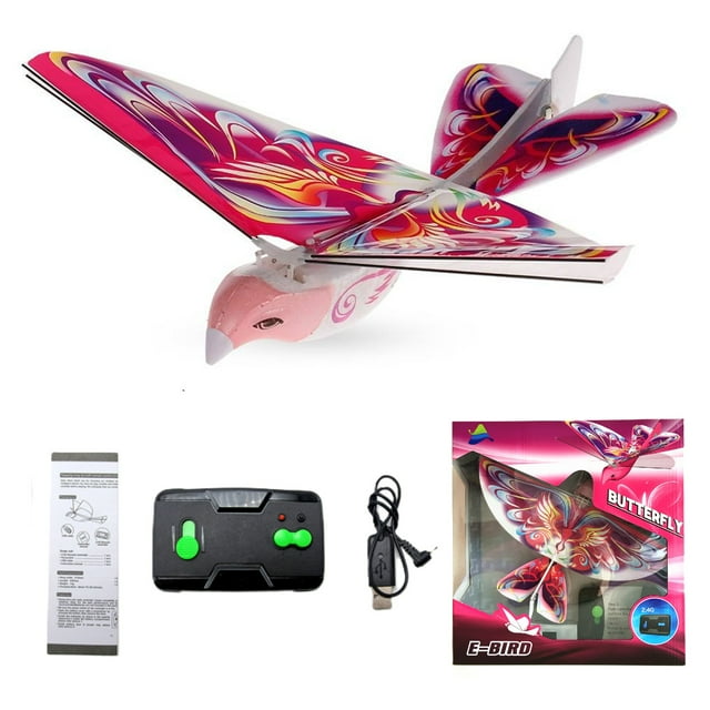 Pink 2.4G Remote Control Flapping Wing Bird Toy with LED Lights - 50M Control Range, 15-20 Min Charging, Built-in Lithium Battery, 4 AA Batteries Included, 14G Lightweight, Drop-Resistant, 360°