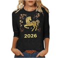 thumbnail image 3 of TaTaai Ladies 2026 New Year Festival Print 3/4 Sleeve Round Neck Blouse Casual Top Holiday Celebration Party Attire Gift, 3 of 5