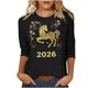 thumbnail image 3 of TaTaai Ladies 2026 New Year Festival Print 3/4 Sleeve Round Neck Blouse Casual Top Holiday Celebration Party Attire Gift, 3 of 5