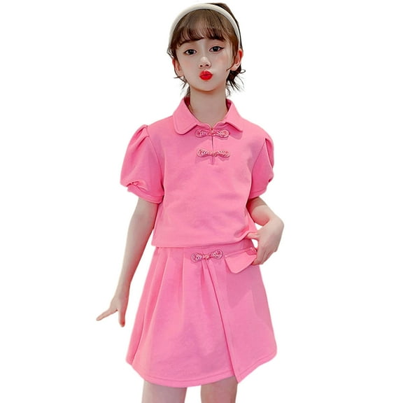 Sngxgn Toddler Baby Girl Clothes Casual Skirt Set Solid Turtleneck Knit Sweater Plaid Mini Skirt 2Pcs Fall Winter Outfits(Pink,120)