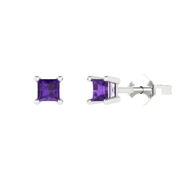 Clara Pucci 0.5Ct Natural Amethyst Princess Cut VVS1 Push Back Stud 18k Solid hypoallergenic Gold Designer Earrings For February