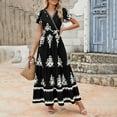 thumbnail image 5 of HOMBOM Black Dresses for Women Maxi Floral Fashion V-Neck Peasant Pocket 2025 Short Sleeve Boho Beach Dress XL, 5 of 8