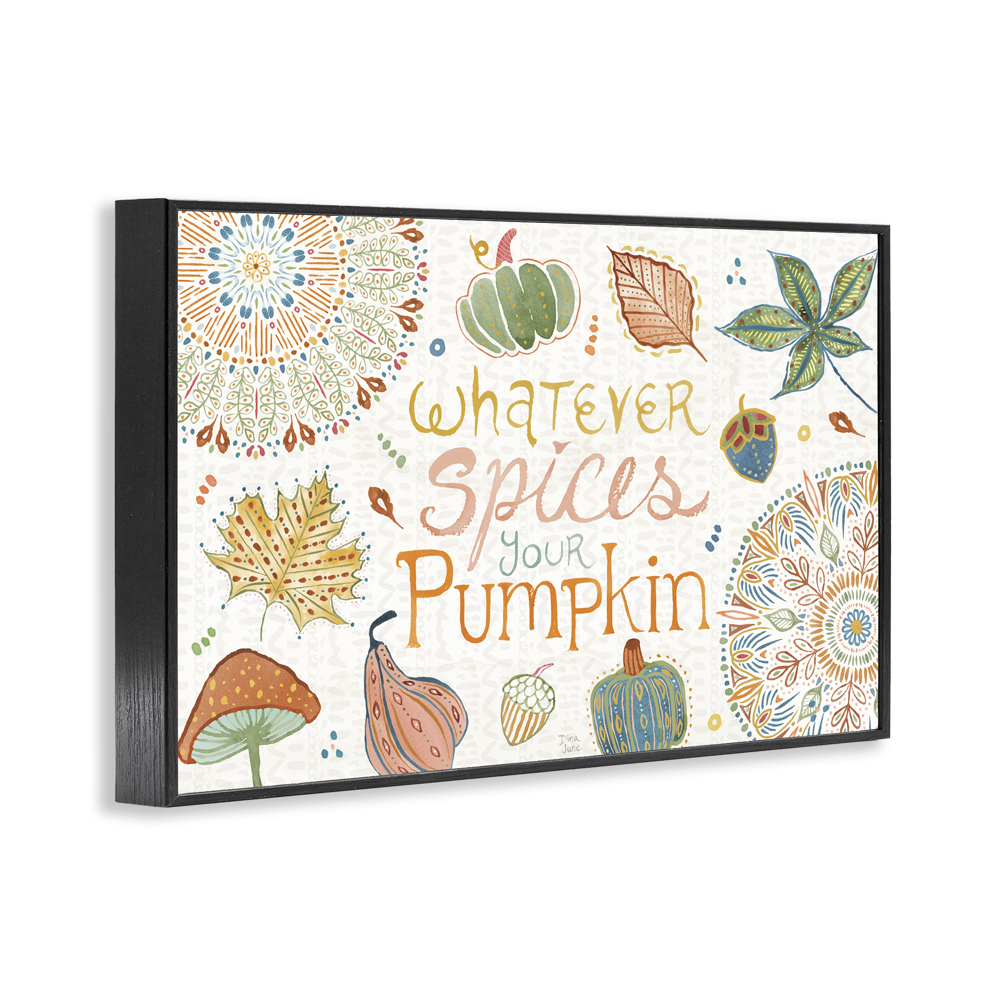 Stupell Industries Whatever Spices Your Pumpkin Holiday Painting Black Framed Art Prints Wall Art, 24 x 16