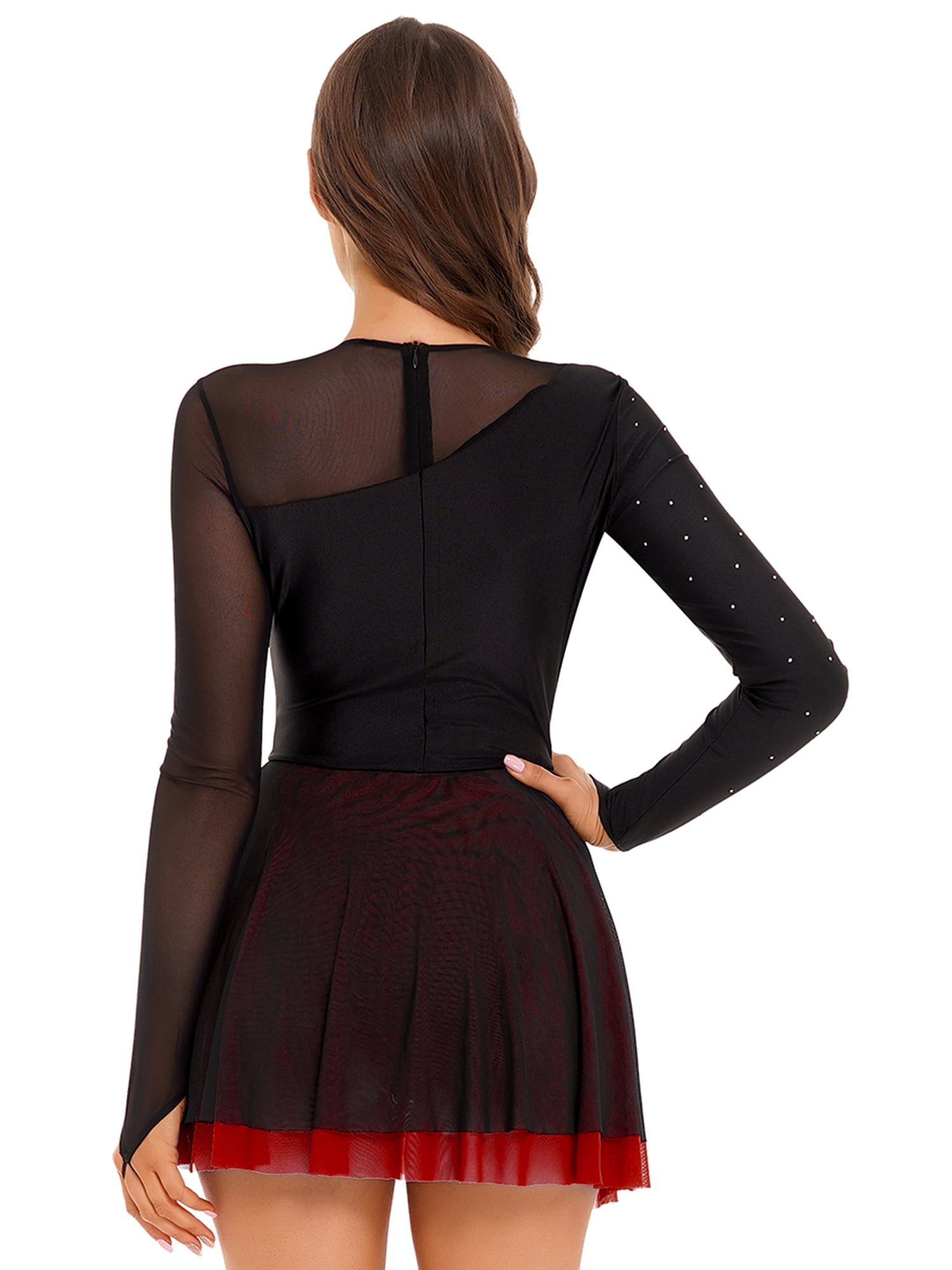 Robe De Danse Justaucorps Femme SYWIYI - Manches Longues, Strass, Pour Patinage Et Gym - 9