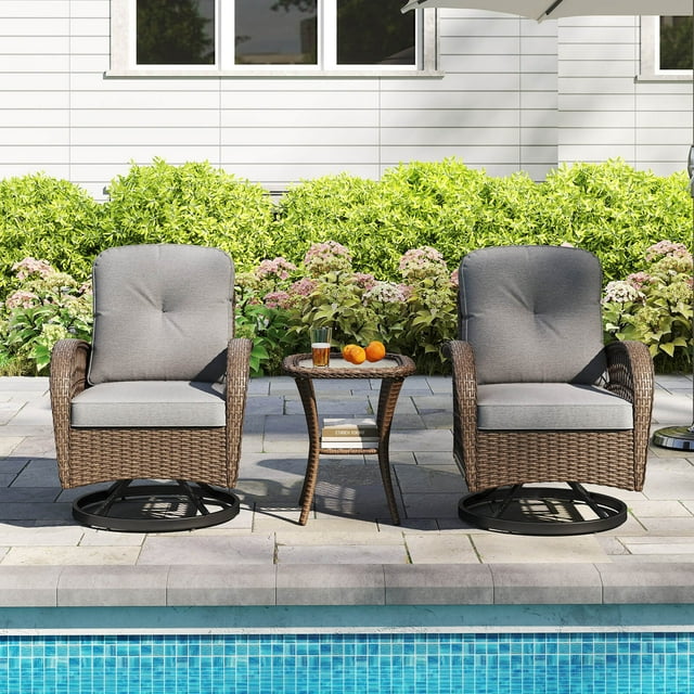 Costway 3 PCS Patio Swivel Rocker Set Gliding Bistro Furniture Set with Tempered Glass Table Gray