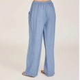 thumbnail image 3 of CFLVAEK Wide Leg Lounge Pants for Petite Women Comfy Drawstring Pull On Trousers Pants Elastic Low Waist Beach Slacks Casual Full Length Office Pants Light blue S, 3 of 6