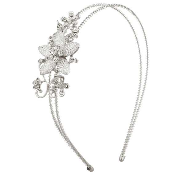 Lux Accessories Silvertone Glitter Flower Crystal Rhinestone Coil Headband