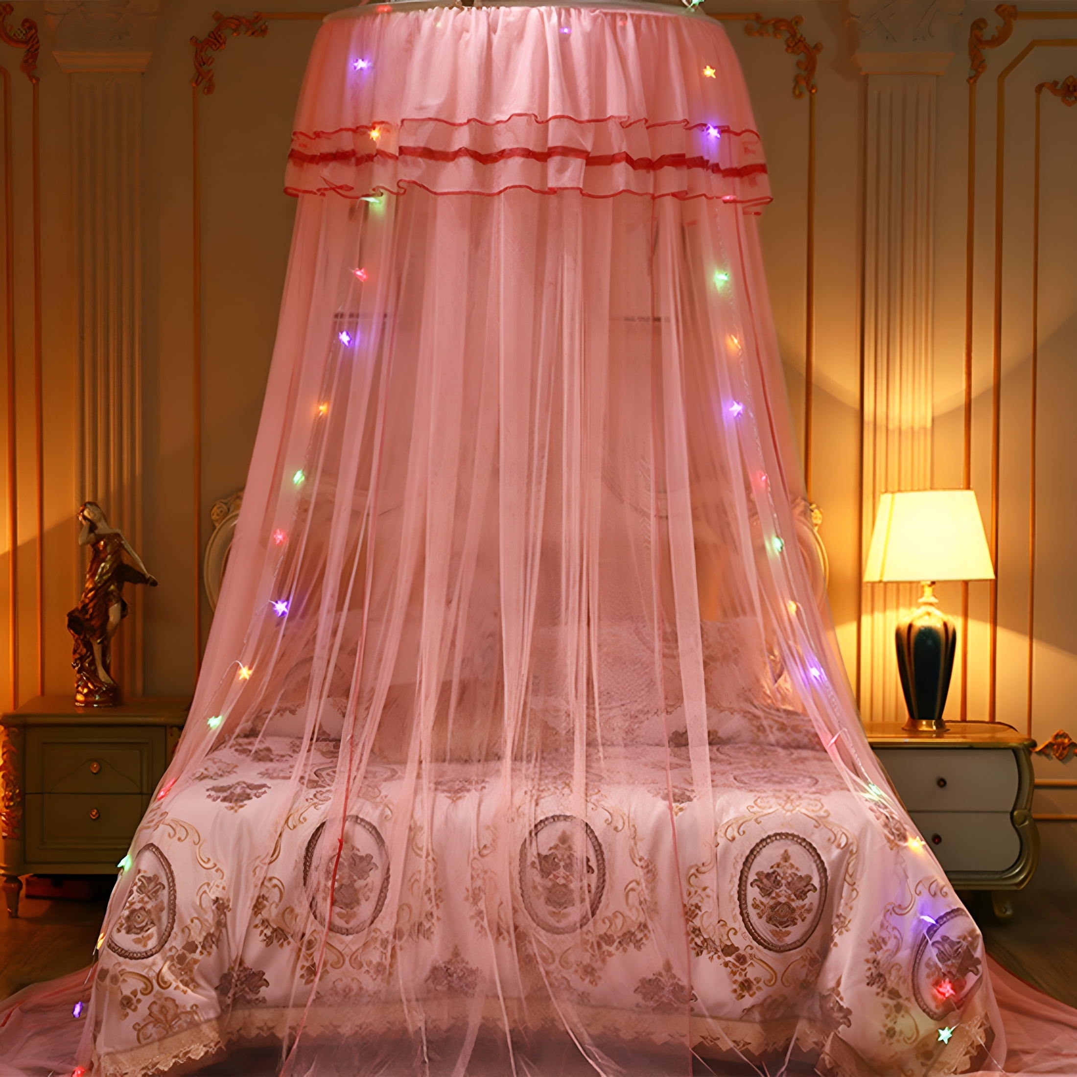 XIBUFE 2026 New Bed Canopy for Girls with Glowing Stars-Canopy Bed Curtains | Fits Single,Twin,Full,Queen Size Kids Bed,Princess Netting Room Decor,Ceiling Tent to Cover Toddler