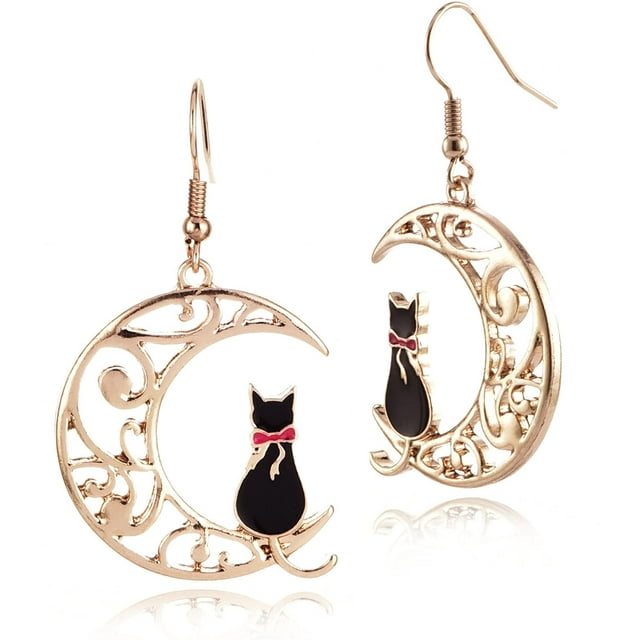 Boucles d'Oreilles Chat Mignon Lune Cadeau Bijoux Fille