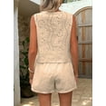 thumbnail image 4 of Floral Eyelet Embroidered Sets for Women 2 Piece Summer Shorts Button Down Vest Dressy Causal Vacation Set Khaki L, 4 of 6