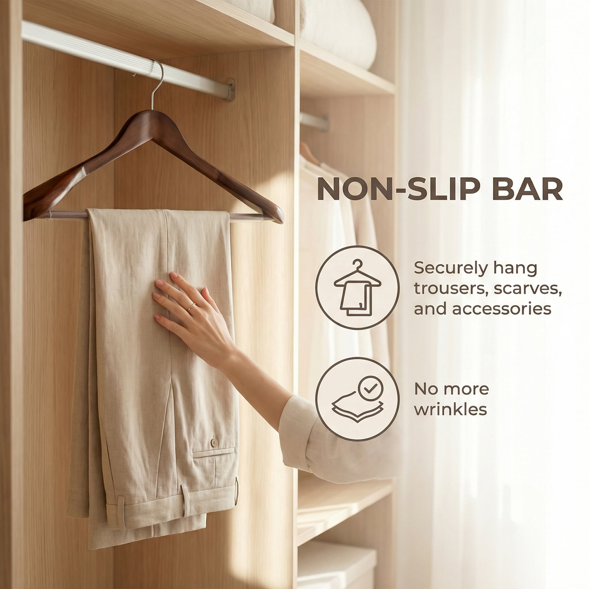 Unique Bargains 2Pcs Wood 360-Degree Space Saving Clothes Hangers Flat Hook