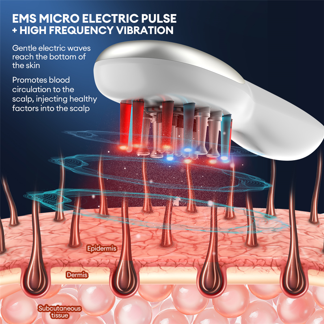 EMS Electric Massage Comb Vibration LED Blue Red Light Therapy Hair Massage Scalp Brush for Hair Growth Anti Hair Loss