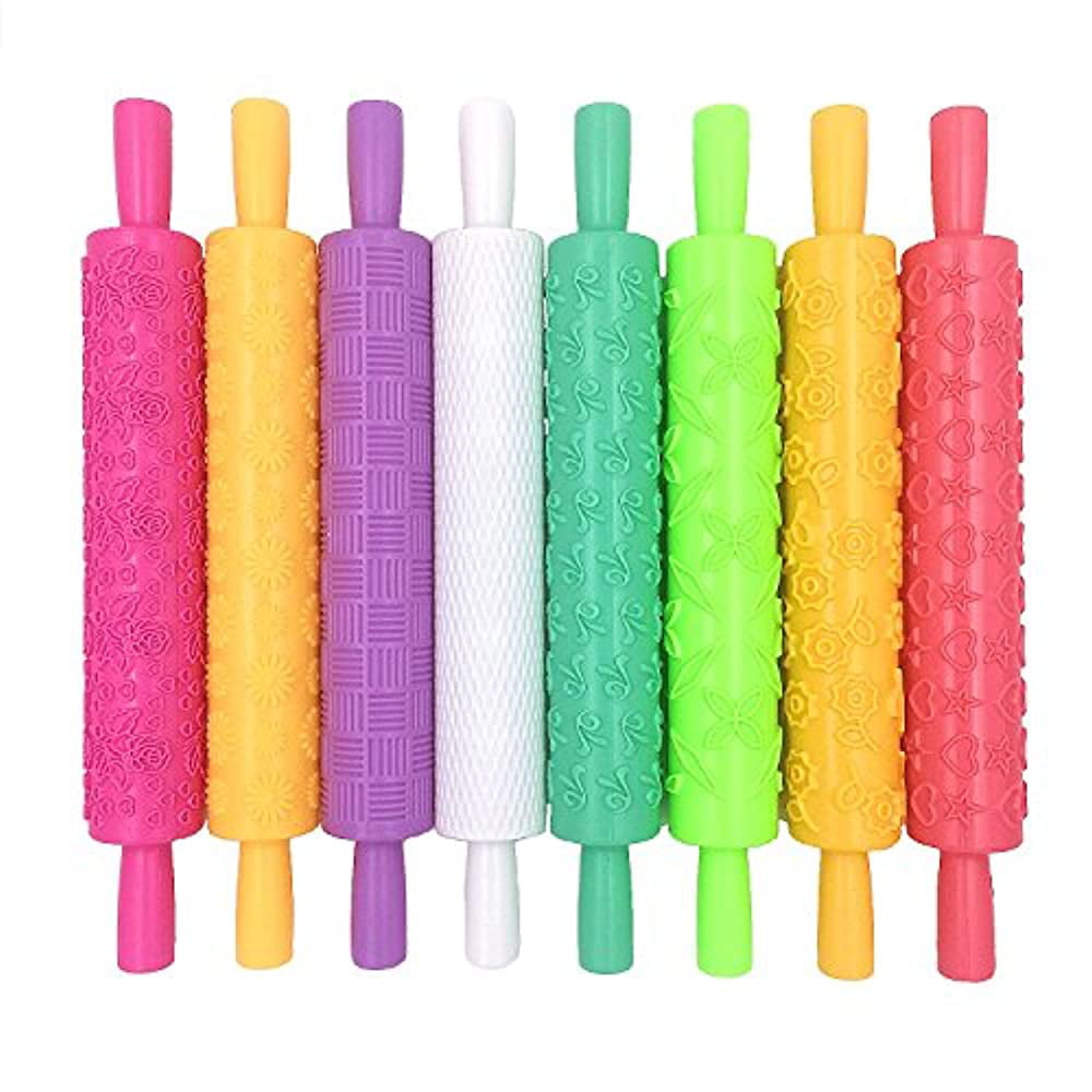 Ideal for Baking Fondant,Pie Crust,Cookie,Pastry,Icing,Clay,Dough 15pcs Cake Decorating Embossed Rolling Pins Textured Non-Stick Designs and Patterned