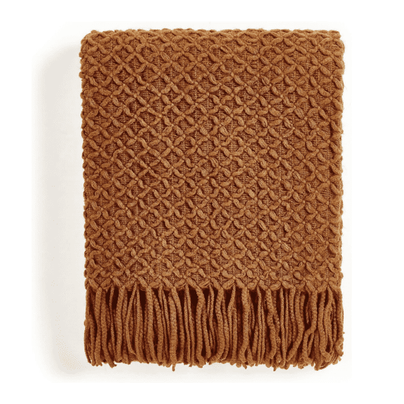 CREVENT Farmhouse Caramel Knitted Throw Blanket for Home Decoration,50''x60''