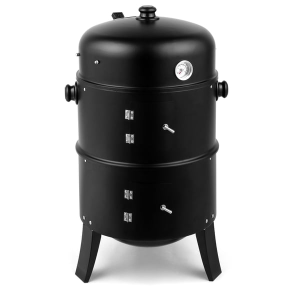 31.5" Portable Charcoal Smoker Grill, 3-in-1 Outdoor Grill Cooker with Built-in Thermometer, Barrel Meat Smoker for Backyard Patio Barbecue Outdoor Smoking Camping BBQ Outside Cooking, Black